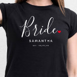 Stylish Bride Wedding T-Shirt<br><div class="desc">The perfect gift for any bride,  the fun and modern design features a stylish typography script "Bride" with cute little red love heart full stops. The design is easy to personalise with your name and established wedding date and will be the perfect keepsake from your special day.</div>