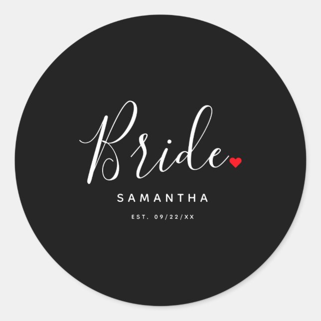 Stylish Bride Wedding T Shirt  Classic Round Sticker (Front)