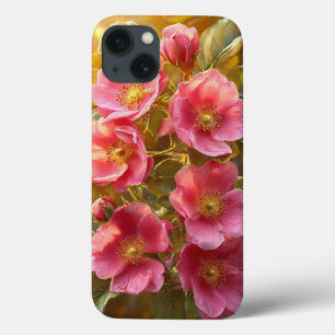 Stylish bright floral pink aesthetic nature design iPhone 13 case