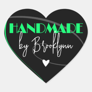 Stylish Bright Green Handmade Made with Love Heart Sticker