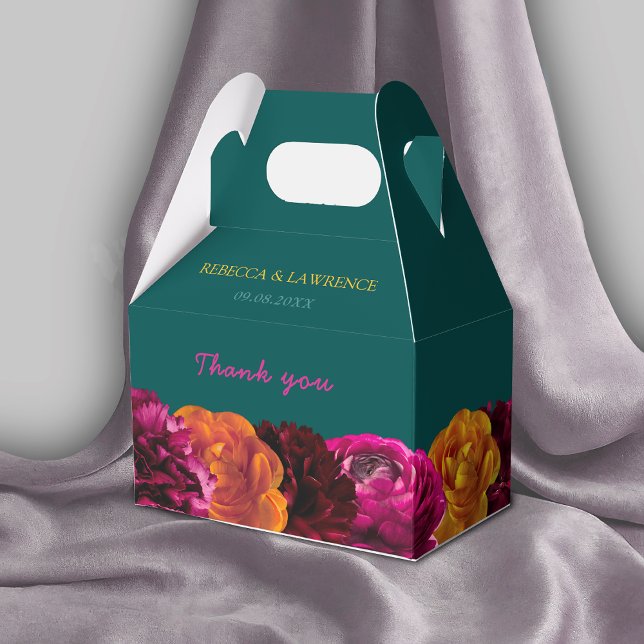 Stylish bright green yellow floral wedding details favour box (Creator Uploaded)