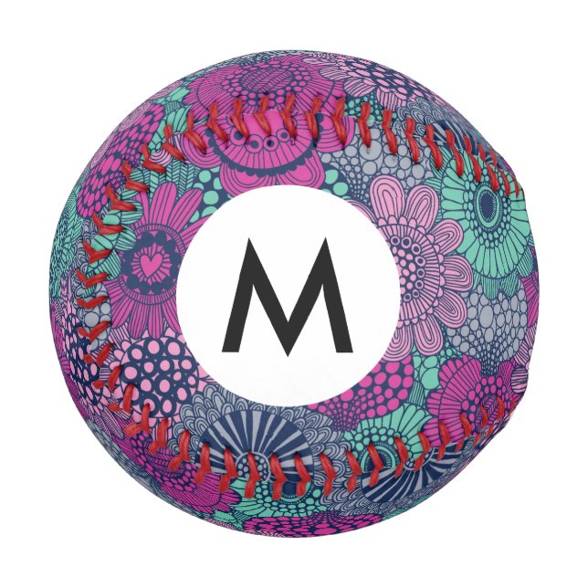 Stylish bright pattern of gorgeous flowers baseball (Front Left)