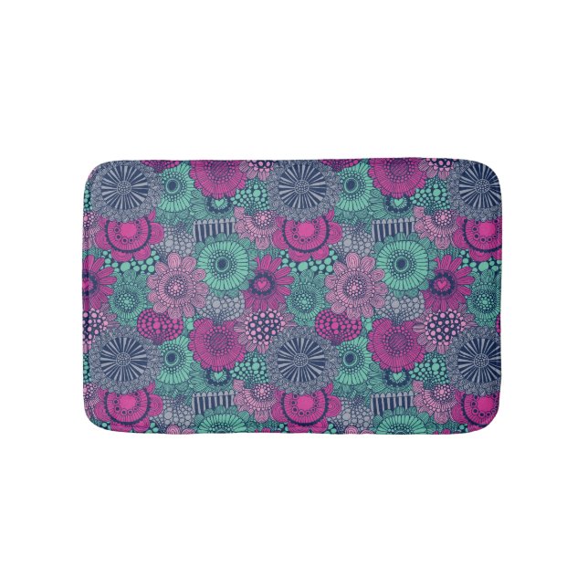 Stylish bright pattern of gorgeous flowers bath mat (Front)
