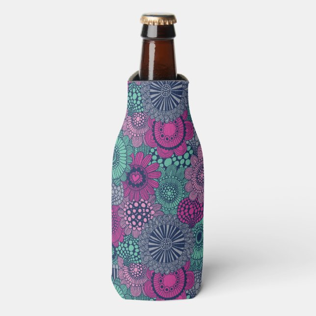 Stylish bright pattern of gorgeous flowers bottle cooler (Bottle Front)
