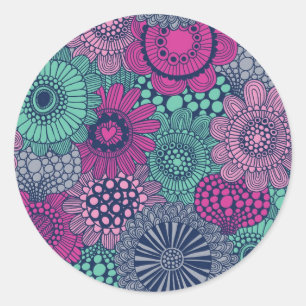 Stylish bright pattern of gorgeous flowers classic round sticker