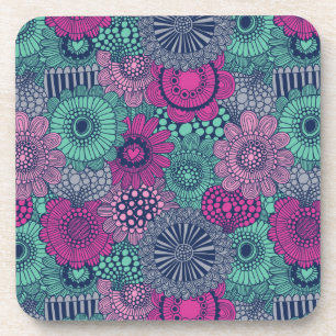 Stylish bright pattern of gorgeous flowers coaster