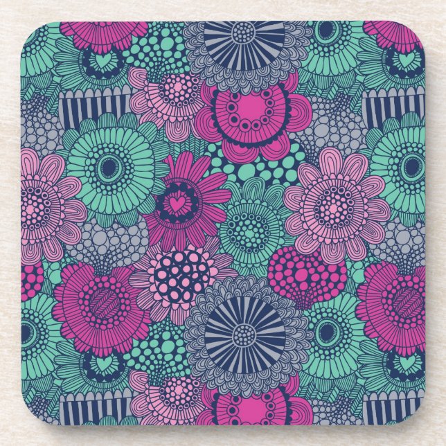 Stylish bright pattern of gorgeous flowers coaster (Front)
