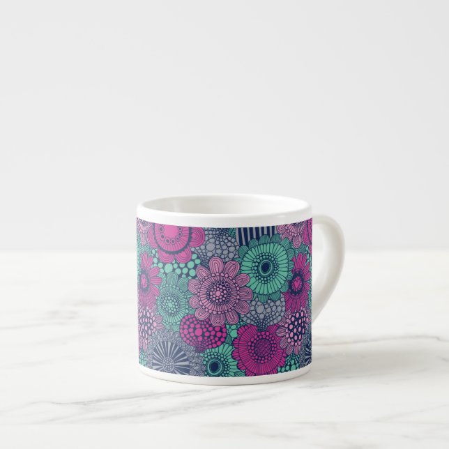 Stylish bright pattern of gorgeous flowers espresso cup (Front Right)