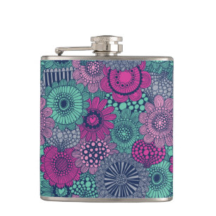 Stylish bright pattern of gorgeous flowers hip flask