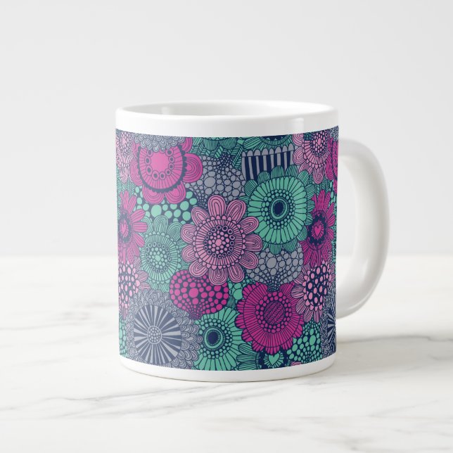 Stylish bright pattern of gorgeous flowers large coffee mug (Front Right)