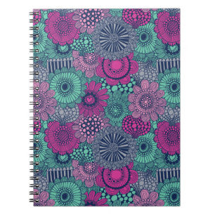 Stylish bright pattern of gorgeous flowers notebook