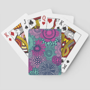 Stylish bright pattern of gorgeous flowers playing cards