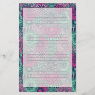 Stylish bright pattern of gorgeous flowers stationery