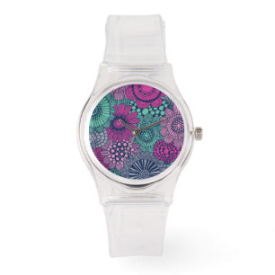 Stylish bright pattern of gorgeous flowers watch
