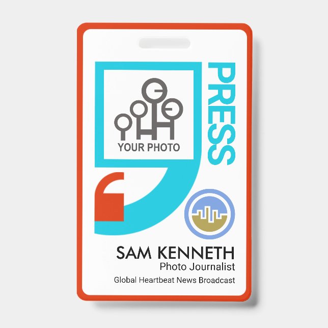 Stylish Bright Quotation Mark Motif Press Reporter ID Badge (Front)