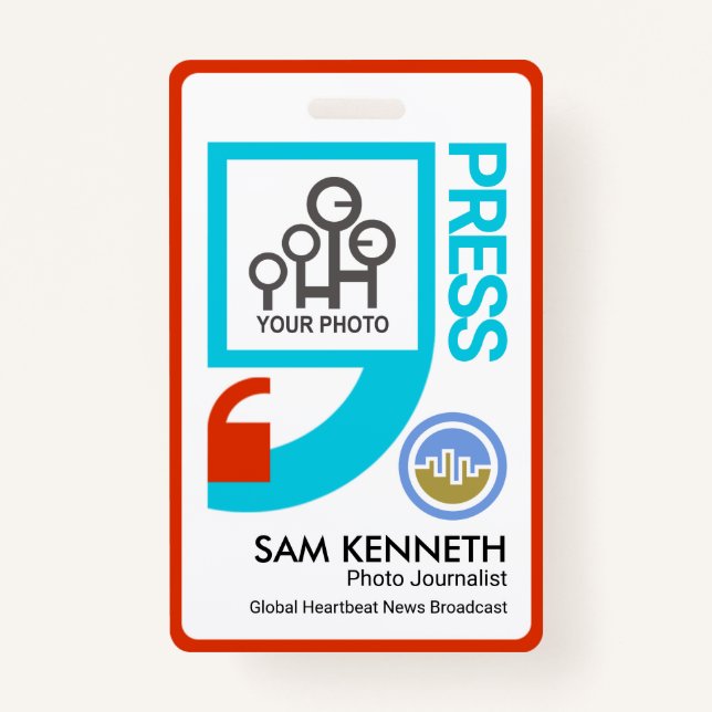Stylish Bright Quotation Mark Motif Press Reporter ID Badge (Front)