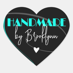 Stylish Bright Teal Handmade Made with Love Heart Sticker