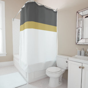 Stylish Bright White Dark Grey Gold Top Stripes Shower Curtain