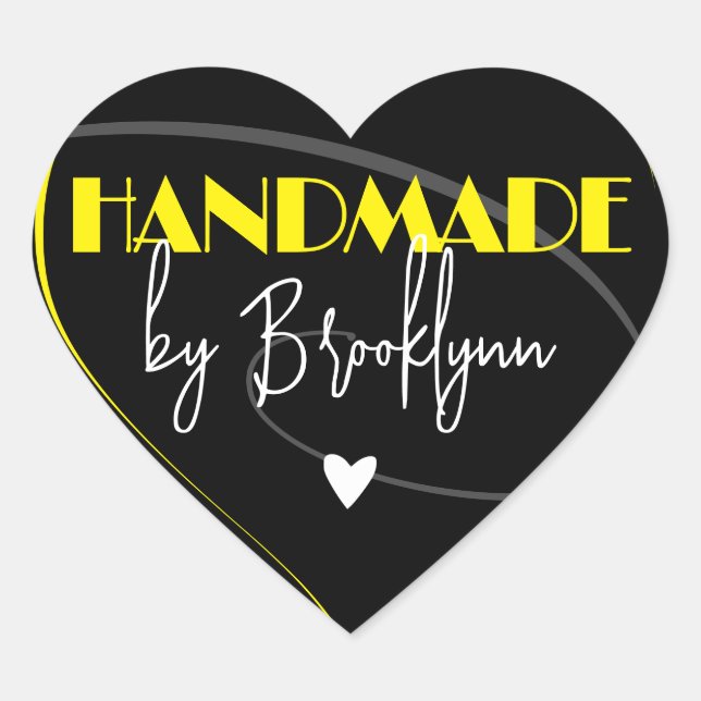 Stylish Bright Yellow Handmade Made Love Heart Heart Sticker (Front)