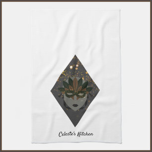 Stylish Bronze and Black Glitter Masquerade Tea Towel