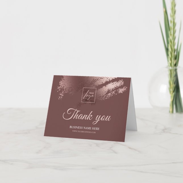 Stylish Bronze Business Logo Folded Thank You Card (Front)