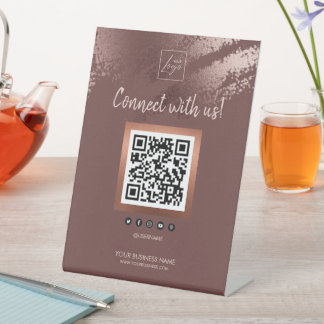 Stylish Bronze Business QR Code Social Media Pedestal Sign
