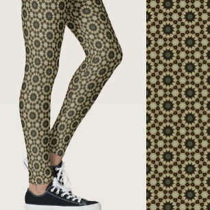 Stylish brown and tan geometric patterned leggings