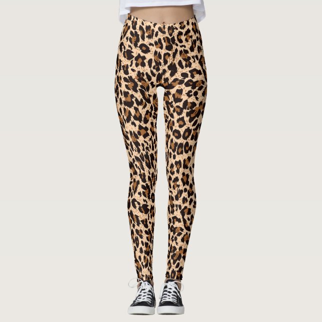Stylish Brown Animal Print Yoga Leggings (Front)