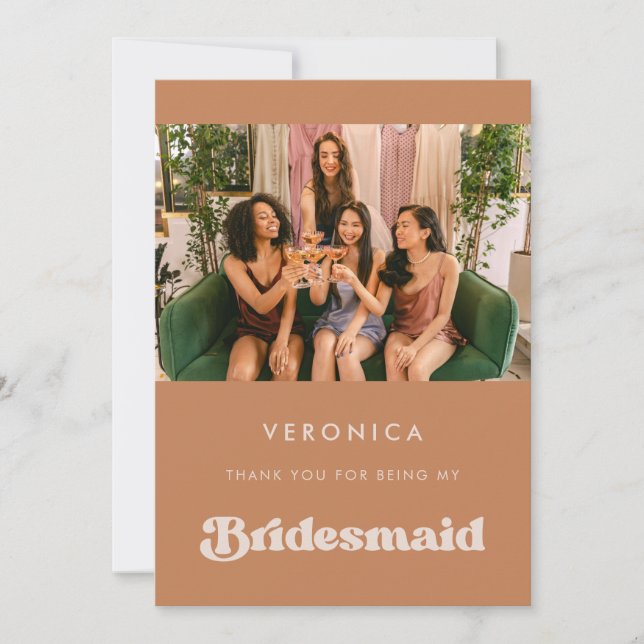 Stylish Brown Bridesmaid Thank you Photo card (Front)