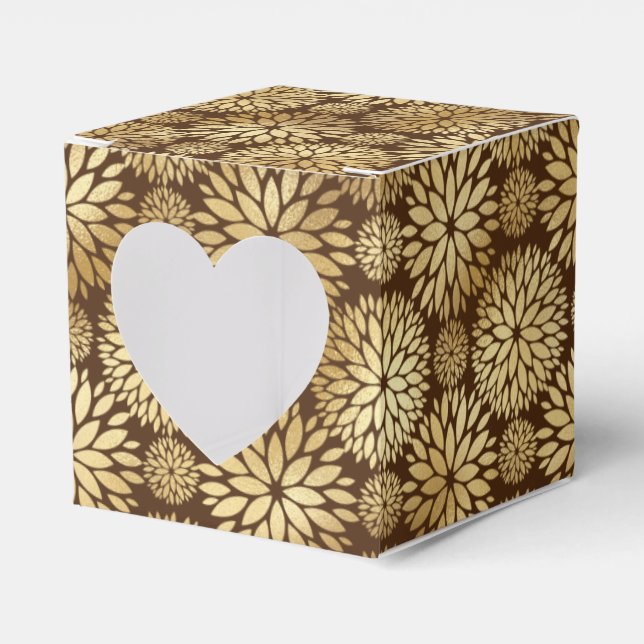 Stylish Brown & Gold Dahlias Pattern  Favour Box (Front Side)