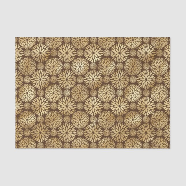 Stylish Brown & Gold Dahlias Pattern Tissue Paper (Front)