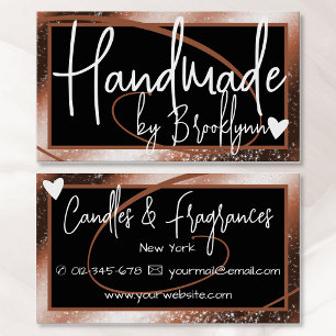 Stylish Brown Gold Frame Heart Handmade by Name  Business Card