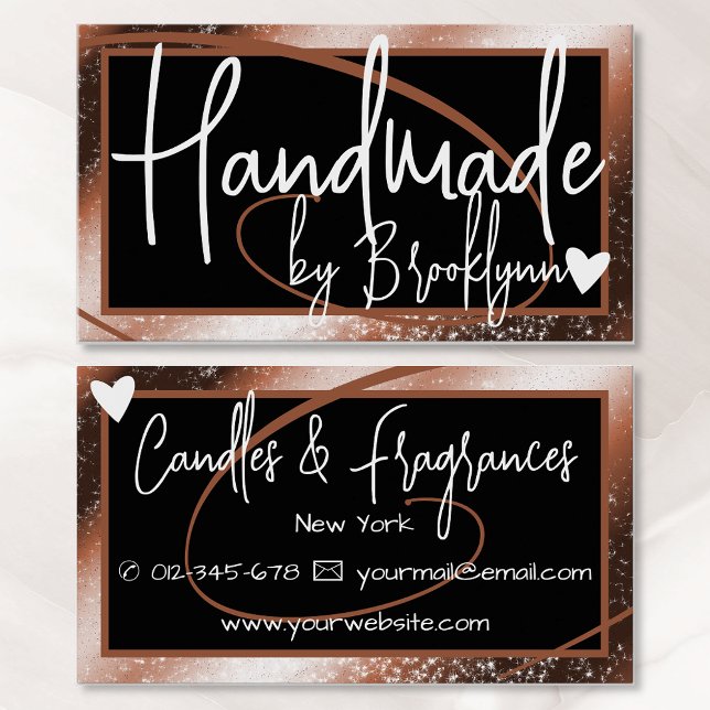 Stylish Brown Gold Frame Heart Handmade by Name  Business Card (Creator Uploaded)