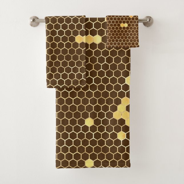 Stylish Brown Gold Honeycomb Bath Towel Set (Insitu)