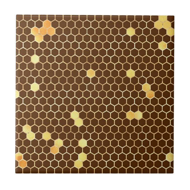 Stylish Brown Gold Honeycomb Ceramic Tile (Front)