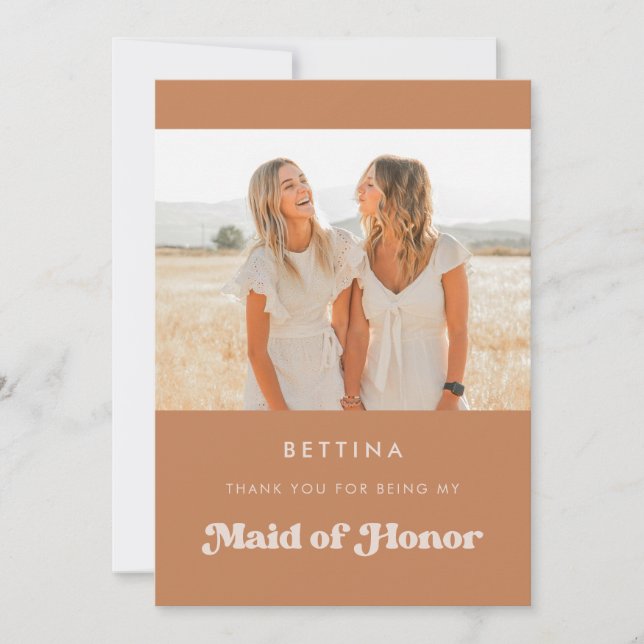 Stylish Brown Maid of honour thank you Photo card (Front)