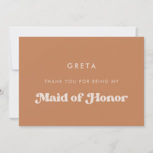 Stylish Brown Maid of honour thank you text card