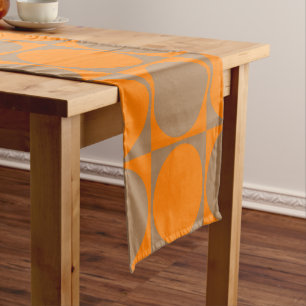 Stylish Brown&Orange Squares&Circles Design Short Table Runner