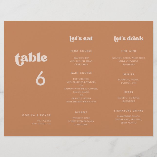 Stylish Brown sugar Menu & Table number trifold (Front)