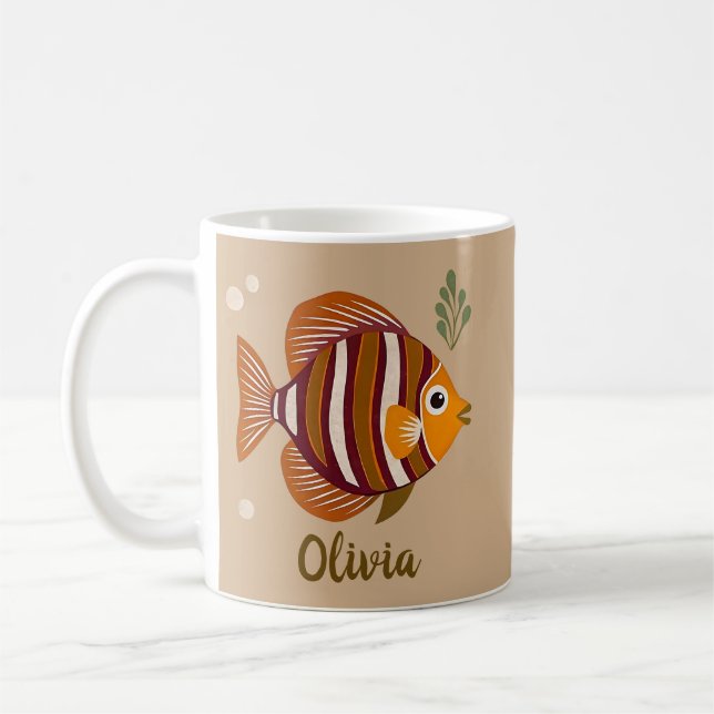 Stylish Brown Tropical Fish  Coffee Mug (Left)