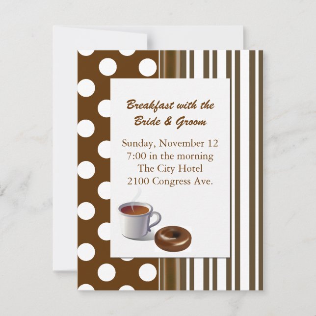 Stylish Brown & White Wedding Breakfast Invitation (Front)