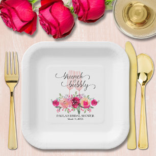 Stylish Brunch and Bubbly Floral Bridal Shower Paper Plate