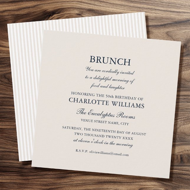 Stylish Brunch Birthday Party Formal Elegant Ecru Invitation (Creator Uploaded)