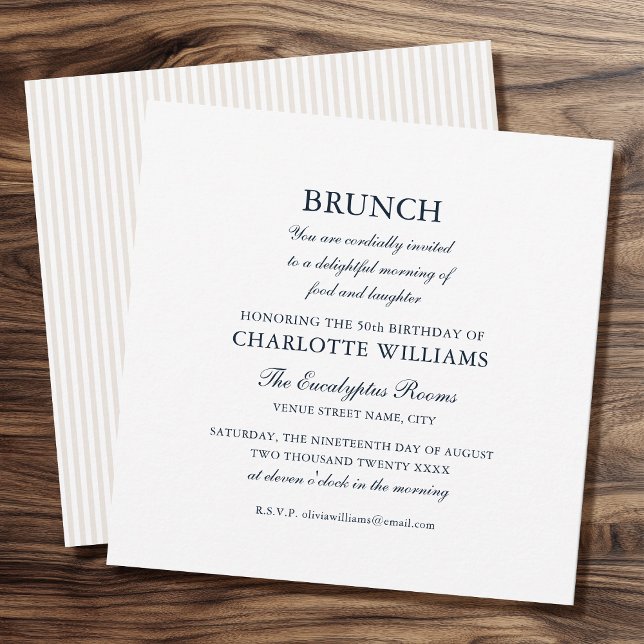 Stylish Brunch Birthday Party Formal Elegant White Invitation (Creator Uploaded)