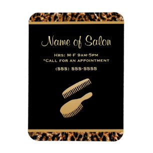 Stylish Brush Black and Gold Leopard Hair Salon Magnet
