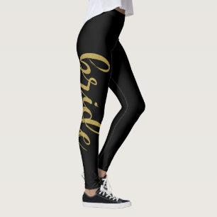 Stylish Brushed Calligraphy Gold Glitter Bride Leggings