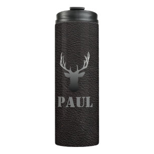 Stylish Buck Black Personalised Name masculine Thermal Tumbler