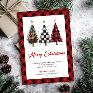 Stylish Buffalo Plaid Christmas Tree Editable Card