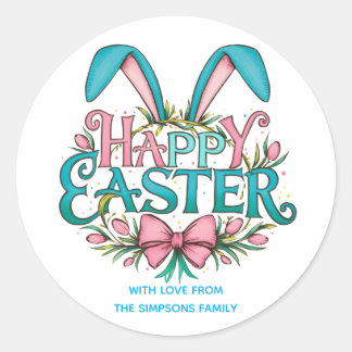 Stylish bunny ears Happy Easter Classic Round Sticker