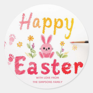 Stylish bunny ears Happy Easter Classic Round Sticker